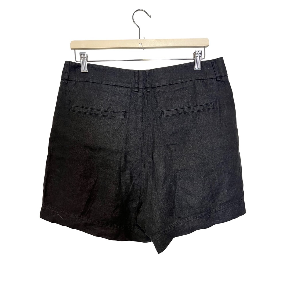 Free People Black 100% Linen Pleated High Waisted Shorts OB1497872 Size 10 - Picture 2 of 7